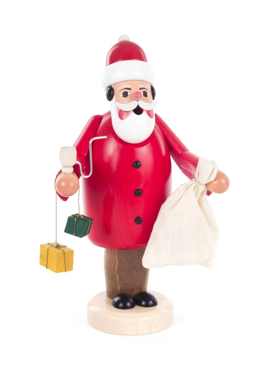 Santa Claus with Sack of Presents German Wood Christmas Incense Smoker 8 Inch