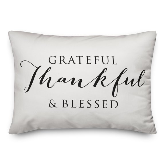 Creative Products Grateful Thankful Blessed White and Black 14x20 Indoor / Outdoor Pillow