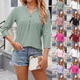 thumbnail image 4 of Tops Camisa de manga 3/4 con cuello en V Blusas casuales elegantes con ojales plisados Tops de trabajo Blusas Camisas Henley 2024, 4 of 4