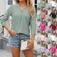 thumbnail image 4 of Tops Camisa de manga 3/4 con cuello en V Blusas casuales elegantes con ojales plisados Tops de trabajo Blusas Camisas Henley 2024, 4 of 4
