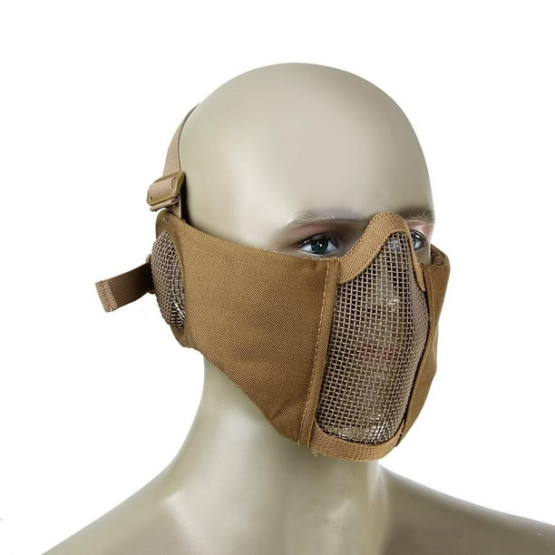 Máscara de malla de alambre de acero de media cara con protección para los oídos para Airsoft (caqui) Ehuebsd Para estrenar
