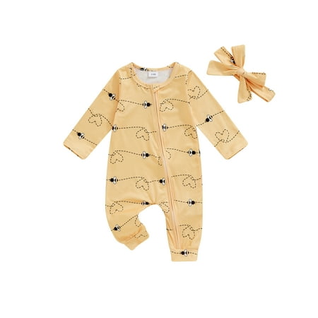 

DcoolMoogl Baby Girls Romper Fashion Zipper Long Sleeve Jumpsuits and Headband