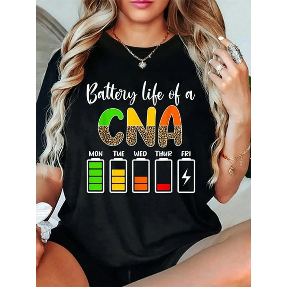 CNA Nurse Week Certified Nurse Assistant T-Shirt - 100% Cotton Short Sleeve, Summer & Spring Essential - Women's Clothing Printed Graphic Tee For T-Shirt Lovers