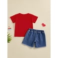 thumbnail image 4 of Bagilaanoe 2pcs Toddler Baby Boy Shorts Set Short Sleeve Letter Print T Shirt Tops + Denim Shorts 12M 18M 24M 3T 4T 5T Kids Casual Summer Clothes, 4 of 8
