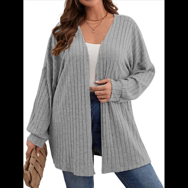 Cárdigan Extragrande para Mujer, Otoño e Invierno, Larga, Talla Grande, Capa Abierta Al Frente Gris XXL