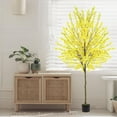 thumbnail image 3 of 6-foot tall artificial winter jasmine tree, made of simulated silk, with a plastic seedling tray, suitable for bedrooms, living rooms, offices, and interior decoration (yellow)., 3 of 7