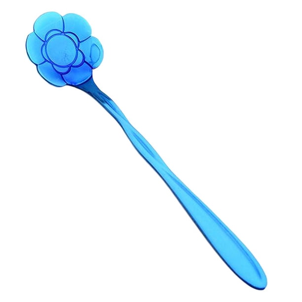 Cucharas de café, cucharas de espresso de acero inoxidable, cucharas pequeñas para postre, té, aperitivos, postres, pasteles, forma de flor Azul 7