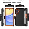 thumbnail image 4 of For Samsung Galaxy A15 5G Phone Case, Ebizware Shockproof Case with Built-in Screen Protector and Holster Belt Clip Military Grade Heavy Duty Kickstand Cover for Galaxy A15 5G - Black/Orange, 4 of 10