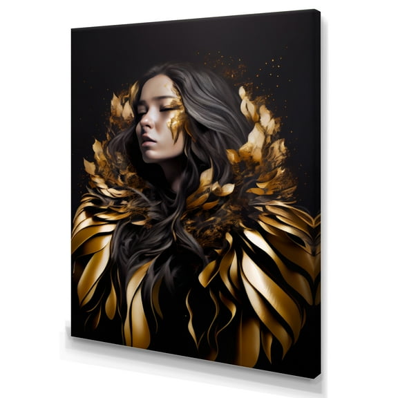 Designart Gold And Black Sensual Woman III Canvas Wall Art
