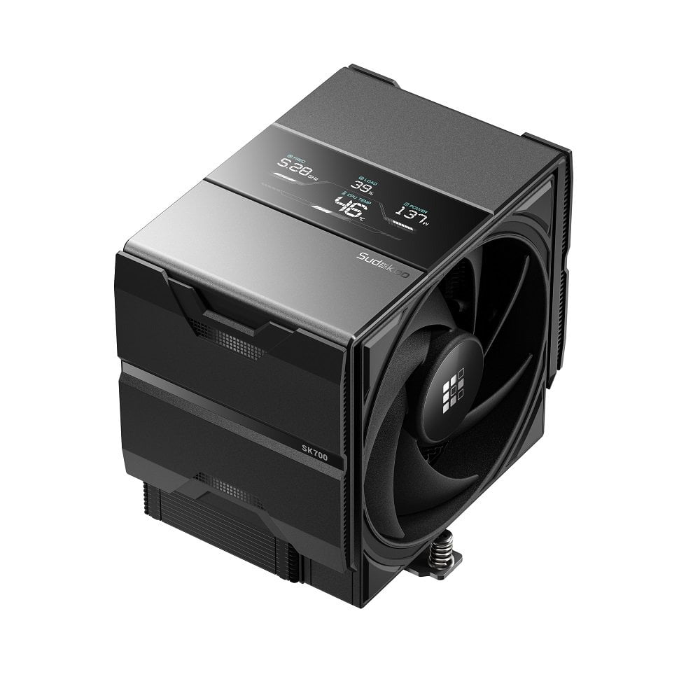 Sudokoo SK700V AM5-Designated CPU Air Cooler, Single Tower, 7 Heatpipes, Digital Display, TDP 220W, Full RAM Freedom, L-Rail Lock Mount, M-Winding Tech Fan