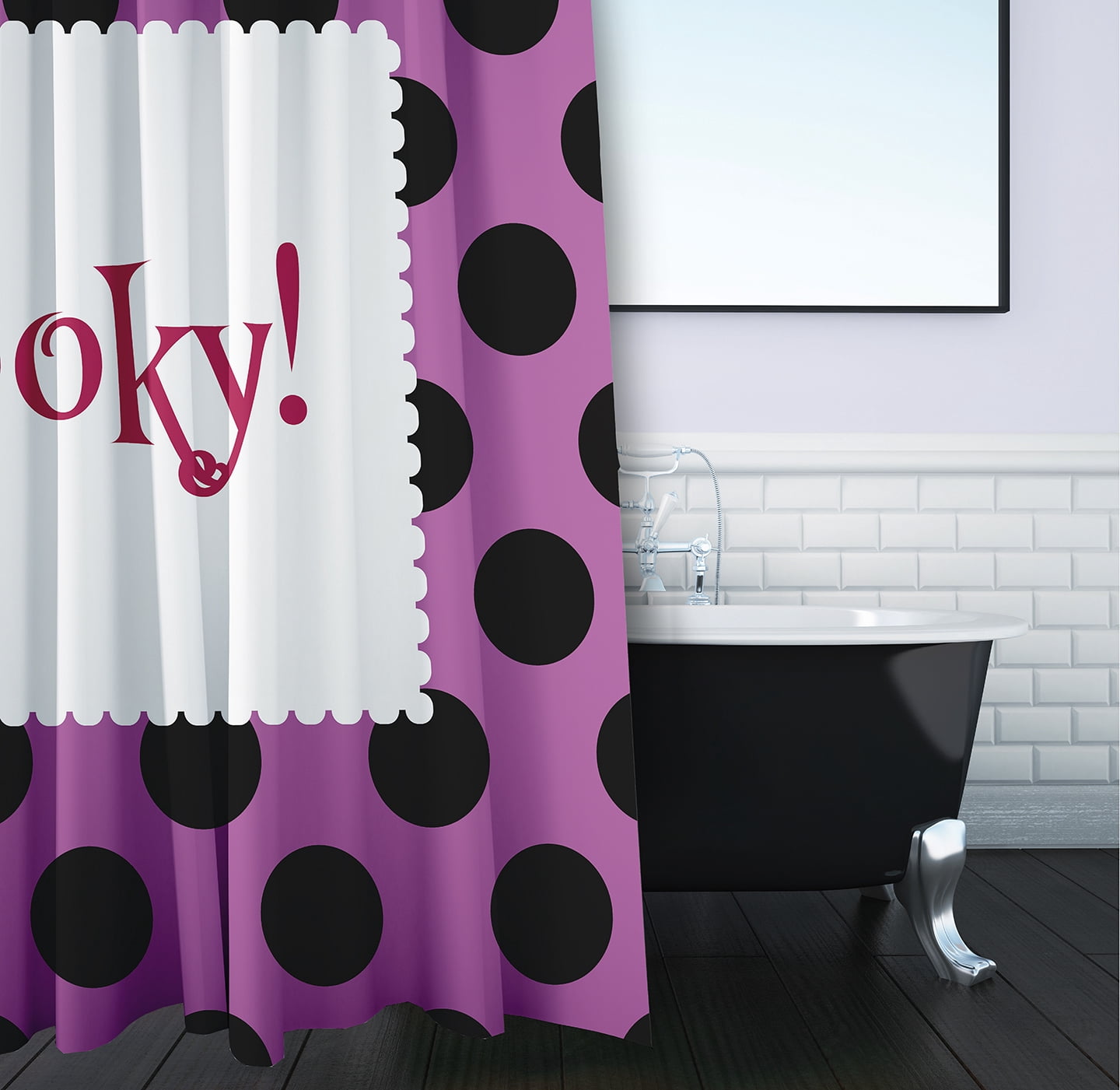 Simply Daisy 70" W x 73" L Halloween Spooky Dots Polyester Shower Curtain, Orchid [1 Ct]