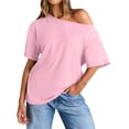 thumbnail image 3 of Tops de Mujer con Hombros Descubiertos, Camisetas Oversize de Corta, Ropa Informal de Moda de y Verano 2025. Rosa L, 3 of 8