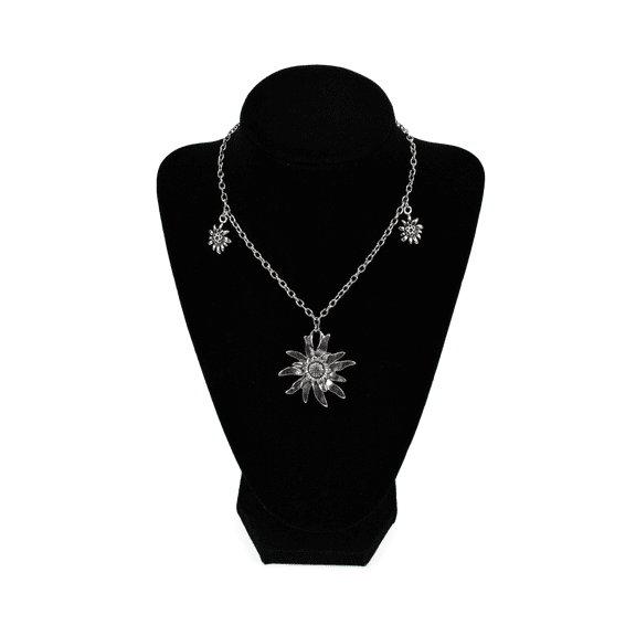 Oktoberfest Haus German Edelweiss Charm Metal Silver Plated Chain Pendant Necklace German Costume Accessory