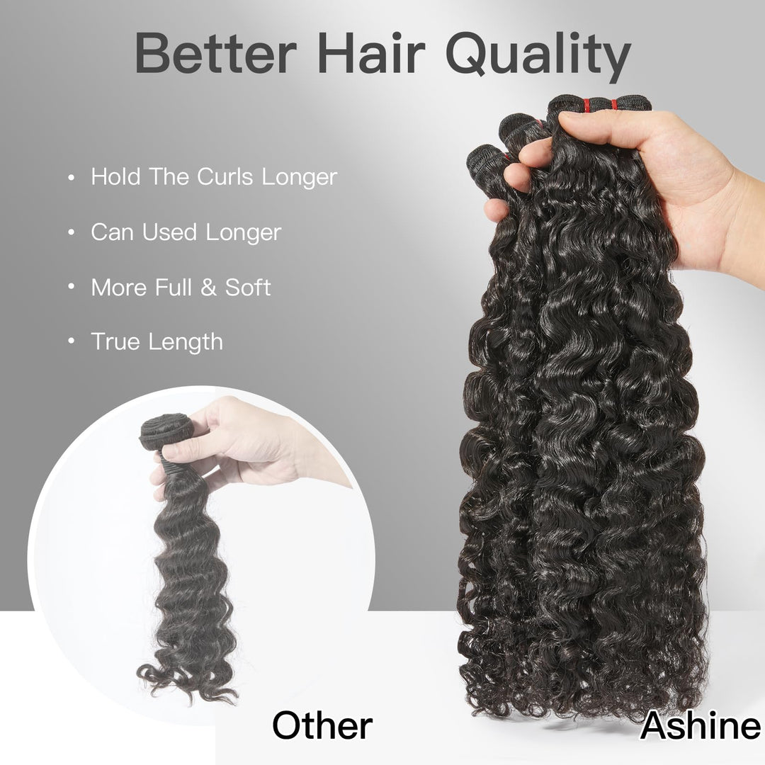 22IN [Ashine] Burmese Curly Water Wave Bundles Human Hair 10A Brazilian Virgin Human Hair 14-42 Inches Bundles Double Weft Bundles Natural Black Color Wet and Wavy Glueless