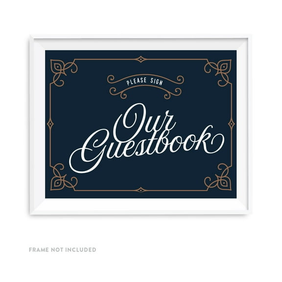 Navy Blue Art Deco Vintage Party Signs, Please Sign our Guestbook, 8.5x11-inch
