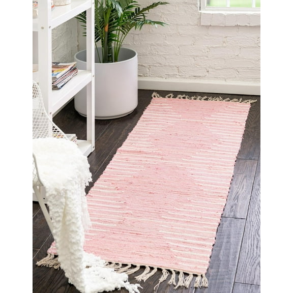 Unique Loom Chindi Cotton Collection Area Rug - Briah (2' 2" x 6' 1" Runner Rose/Ivory)
