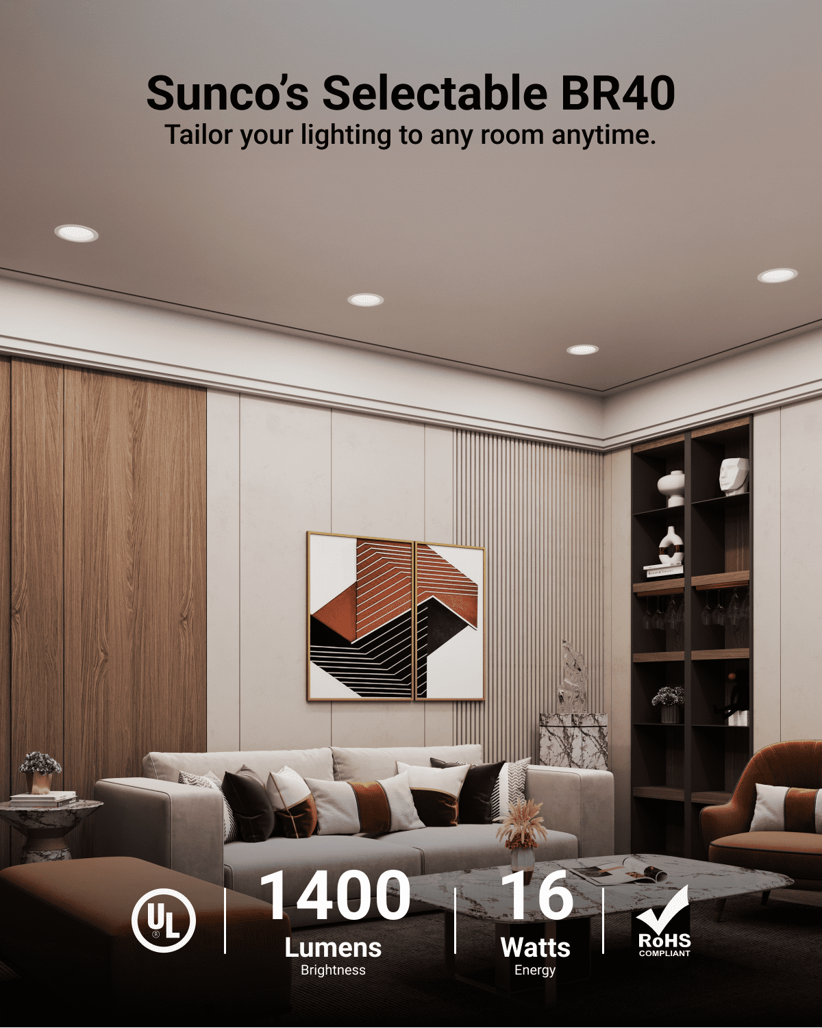 Sunco BR40 LED Light Bulbs, Indoor Flood Lights, Recessed Can Light Bulb, 1400 LM, 16W (100W Equivalent), Selectable CCT 2700K/3000K/5000K, Dimmable, E26 Base, for Home, Bedroom, Kitchen UL 4 Pack