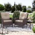 thumbnail image 2 of POTEBAN 3-Piece Outdoor Rocking Chairs, Brown Wicker Patio Furniture with Thickened Cushions and Table for Porch (Beige), 2 of 8