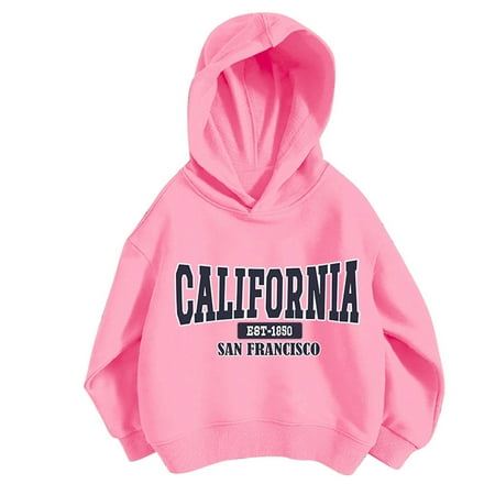 

Krdevn Hoodies for Girls 9-10 Y2K California San Francisco Cute Toddler Pullover Tops Fall Hooded Soft Kids Clothes -Pink 3-4 Years