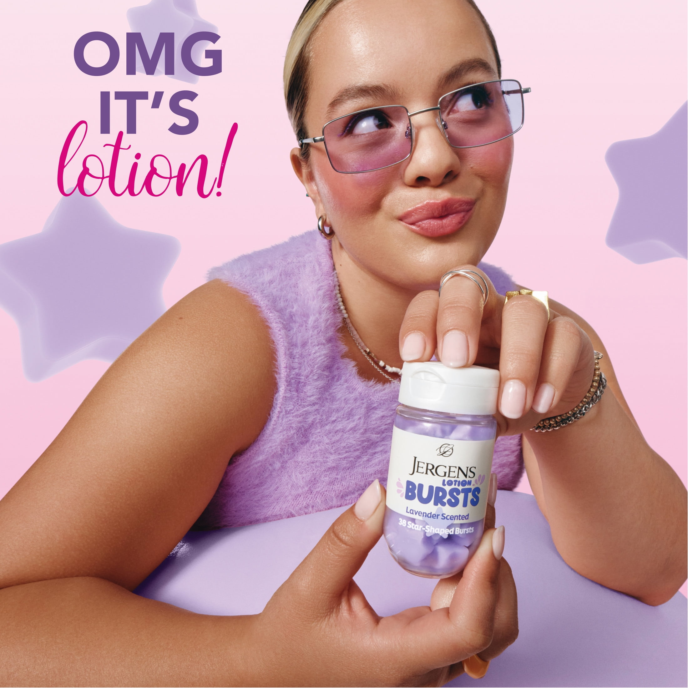 (2 pack) Jergens Lavender Lotion Bursts, Squishy Star-Shaped Moisturizer Bursts, Lotion Gifts for Teens, 38 Ct