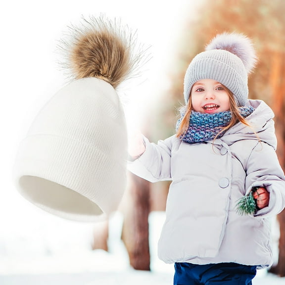 Women's Bomber Hats Kids Knitted Faux Boys Baby Lined Toddler Hat Hat Pom Girls Cap Hat Cotton Winter Hats,White Women's Accessories Bomber Hats