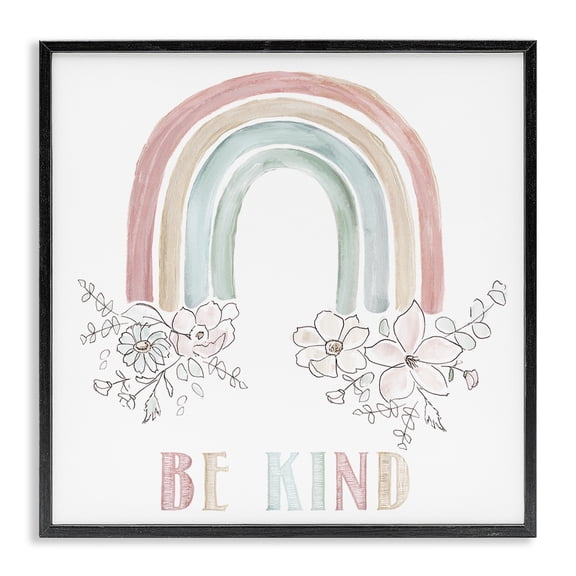 Stupell Industries Cottage Be Kind Phrase Spring Florals Soft Tone Rainbow Black Framed Giclee Art, 24 x 24, by Nan