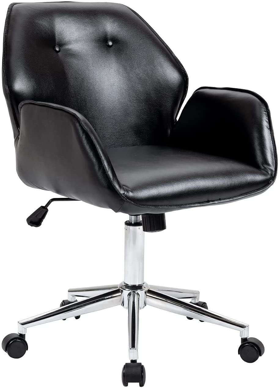 Modern Home PU Faux Leather Office Lounge Chair, Ergonomic Mid Back