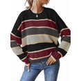 thumbnail image 2 of Striped Knit Sweater for Women Fall Winter Casual Trendy Crewneck Pullover Color Block Sweaters Y2k Tops, 2 of 9