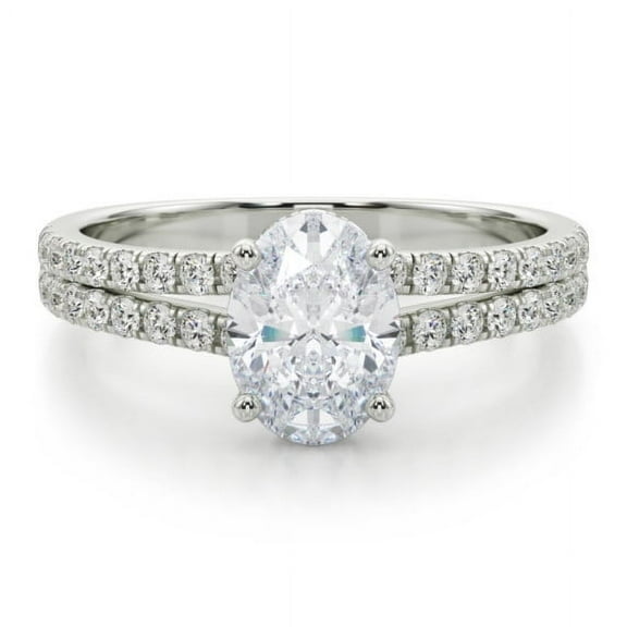 Lina Jewelry 2.02 Ct Oval Cut Moissanite Solitaire Engagement Ring with Accents in 14K White Gold Plated - Bridal Set Wedding Ring for Women - Moissanite Jewelry for Weddings and Anniversaries