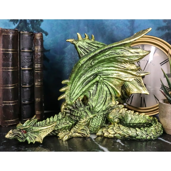 Silent Killer Fantasy Gothic Prowling Green Metallic Dragon Decorative Figurine