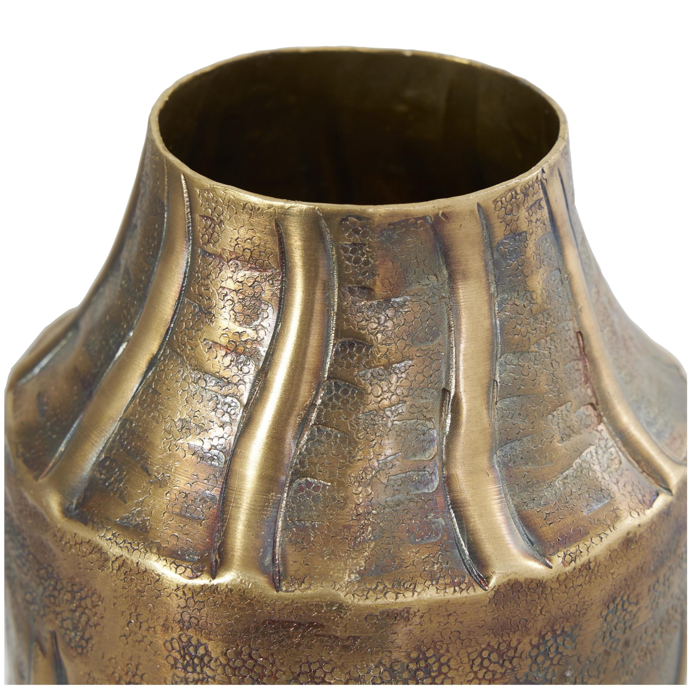 DecMode 14" Snakeskin Inspired Brass Metal Vase with Dimensional Wavy Accents