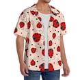 thumbnail image 2 of Xecao Red Ladybug Pattern Men's Short-Sleeve Cuban Collar Button-Down Shirt with Chest Pocket Lightweight Tropical Vacation Shirt-Small, 2 of 5