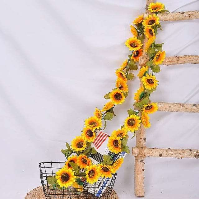 90-Inch Artificial Sunflower Vine Garland - Yellow Plastic Wall Decor, No-Maintenance Hanging Rattan-Style Cover for Pipes/Indoor Spaces (Reusable) Yellow