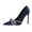 Navy, variant on XYD Women Graceful Rhinestone Bowknot Stiletto High Thin Heel Slip On Pumps Pointed Closed Toe Dress Bridal Shoes Size 7 Beige