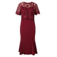 thumbnail image 5 of Women's Plus Size Elegant Dress Solid Color Contrast Lace Short Sleeve Round Neck Dress Dress Solid Color Long Sleeve Body Dress Trend Dresses for Women Swing Dress with Pockets Tie Waist Dress Woman, 5 of 8