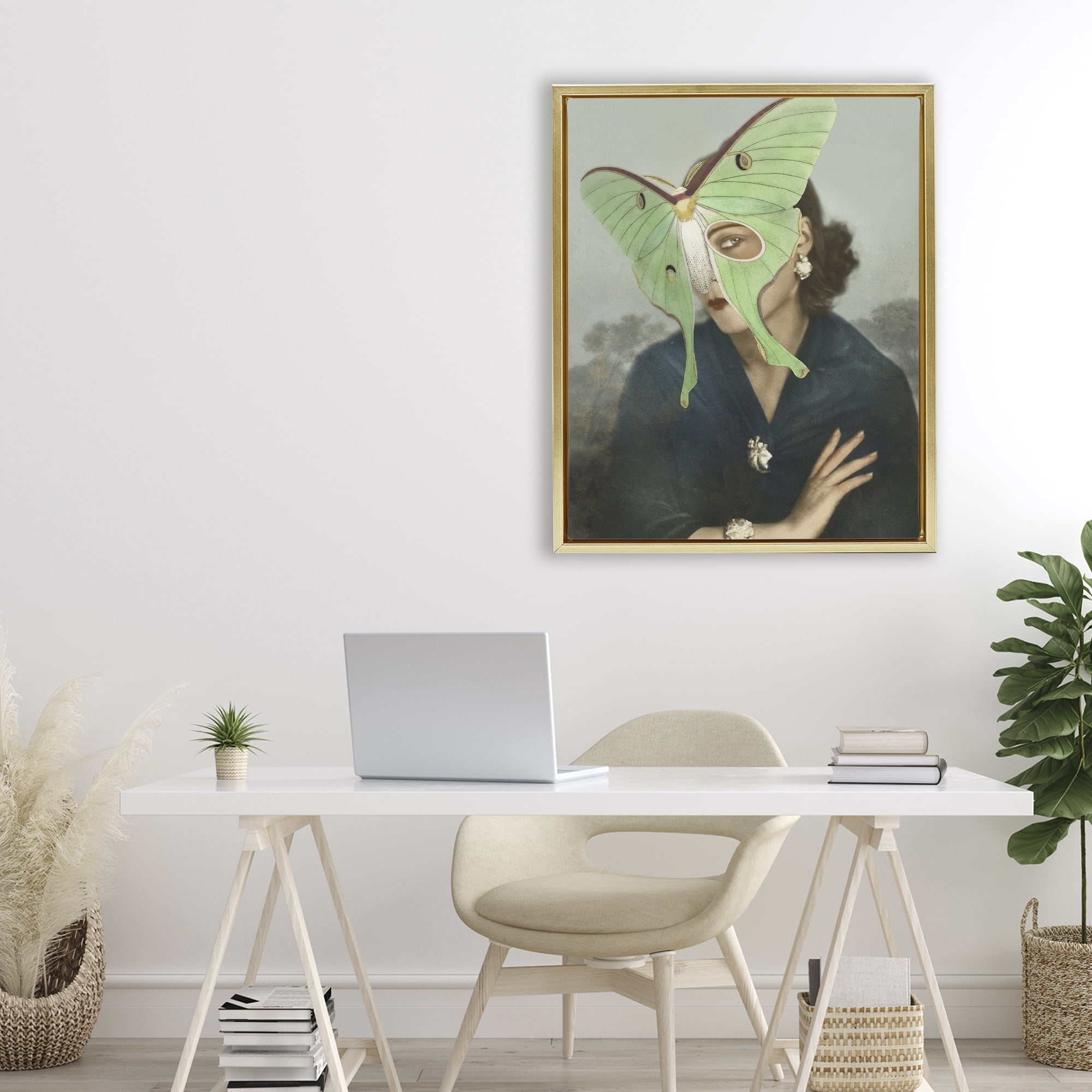Stupell Industries Naturalist Portrait with Moth Gold Framed Floater Canvas Wall Art, design by Victoria Barnes