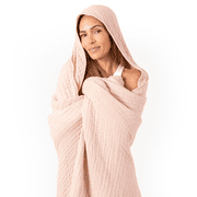 Comfy Cubs Adult Hooded Towel Large, 58 x 58 - Muslin Cotton Wearable Blanket, Blush