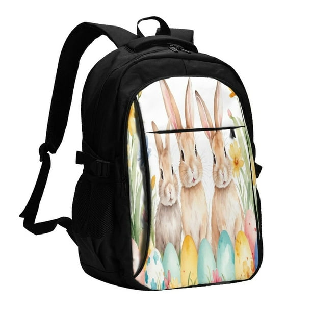 Easygdp Happy Easter Mochila para Laptop de Viaje con Puerto USB, Mochila para Laptop con Puerto de Carga USB para Mujeres y Hombres