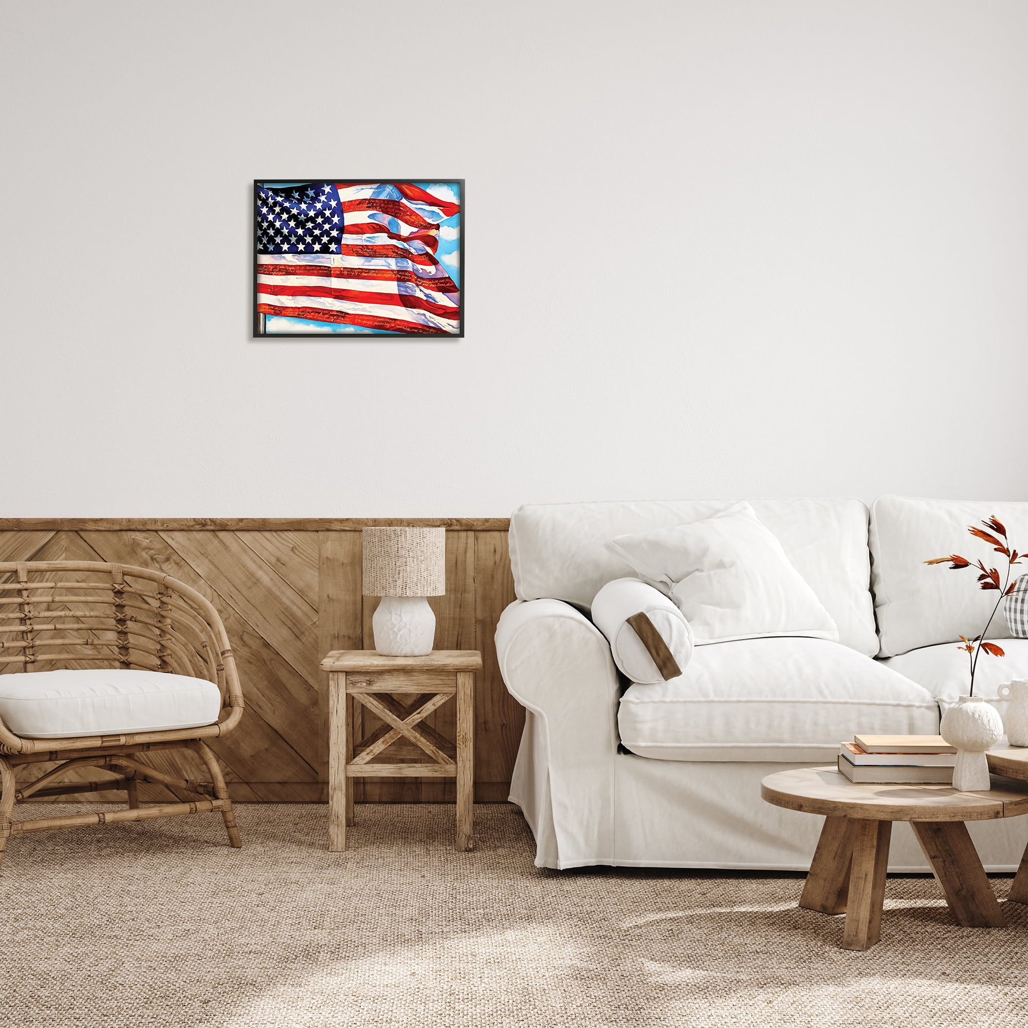 Stupell Industries Windblown American Flag Inspirational Painting Black Framed Art Print Wall Art, 20 x 16
