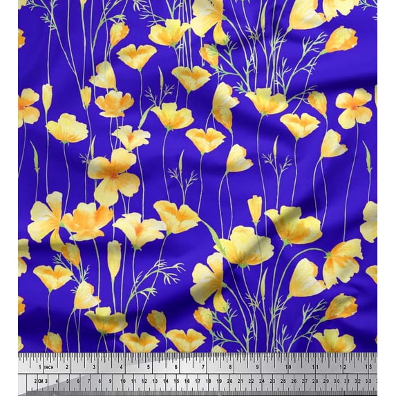 Soimoi Polyester Crepe Fabric Buttercup Floral Decor Fabric Printed Yard 52 Inch Wide