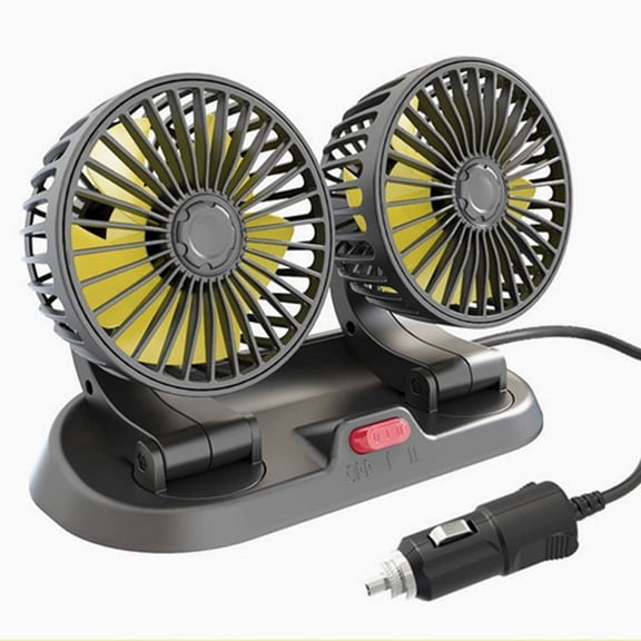 12V Car Fan - Dual Head Powerful Cooling Fan for Dashboard with Cigarette Lighter Plug, 2-Speed Adjustable Airflow, 360° Rotation Low Noise for SUV RV Truck Sedan