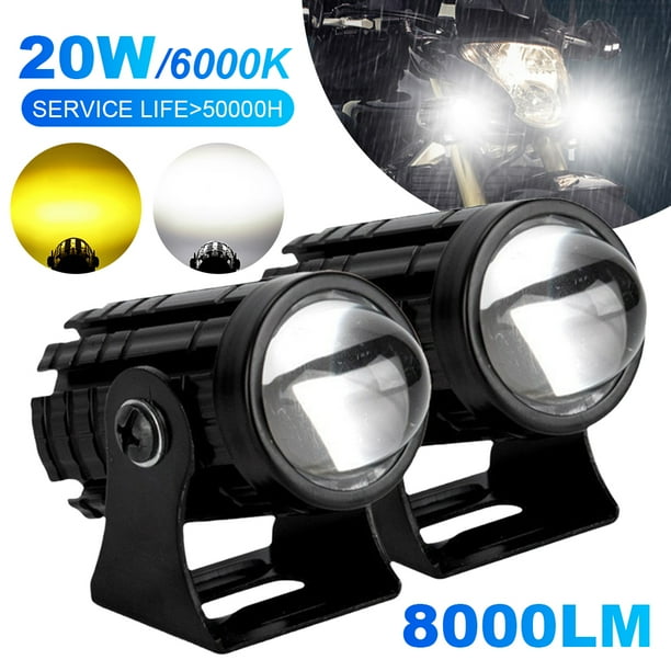 Focos motocicleta 2PCS brillo lejos y cerca faros LED externos modificados faros cañón acero pequeño dos colores (interruptor dos colores blanco y amarillo) --- video disponible