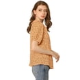 thumbnail image 4 of Blusa con cuello plisado y mangas abullonadas florales Allegra K Naranja L, 4 of 6