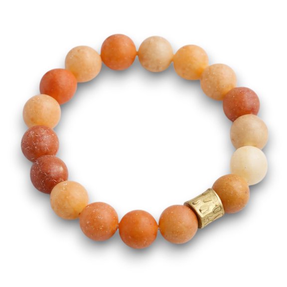 Orange Aventurine Genuine Semi Precious Beaded Stretch Bracelet 12mm Natural Gemstone Jewelry