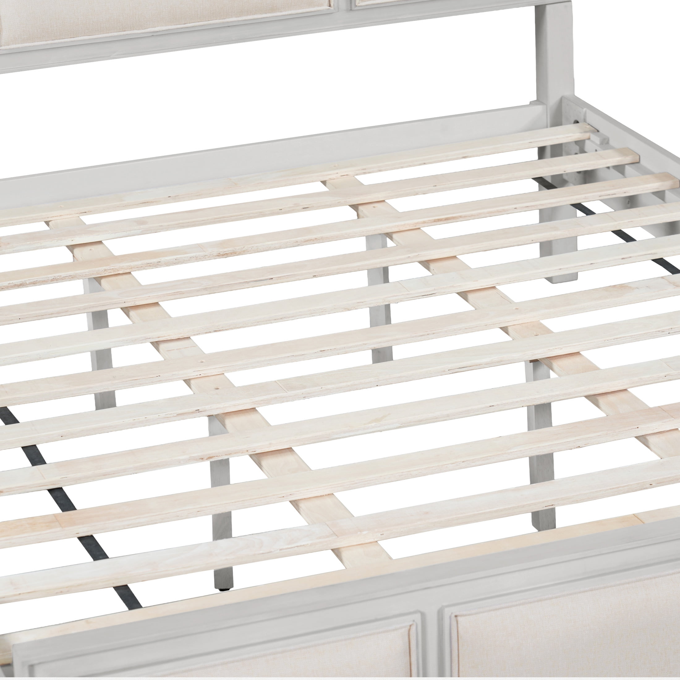 Christopher Knight Home Modern Farmhouse Queen Upholstered Platform Bed with Headboard, White+Beige