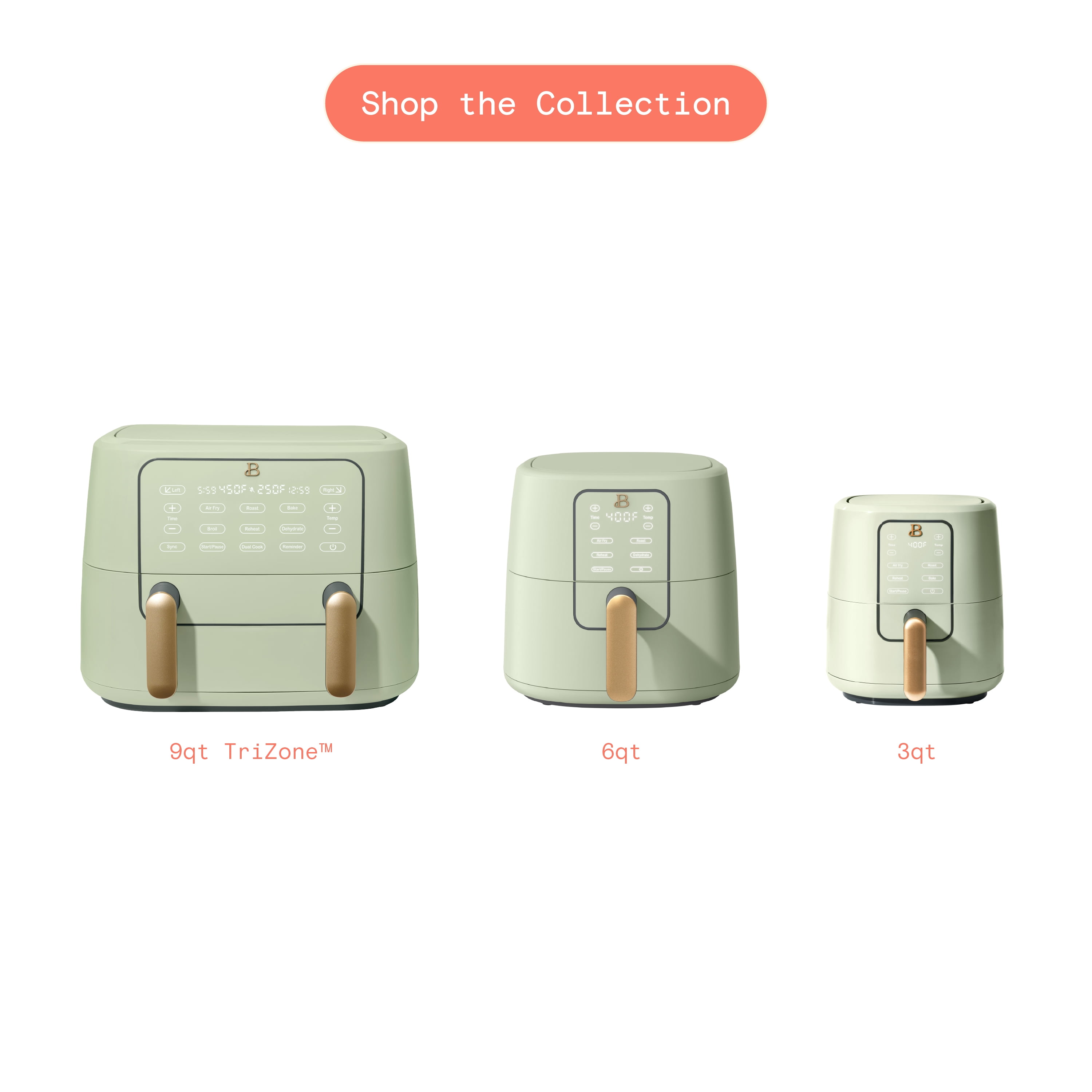 Beautiful 3 Qt Air Fryer with TurboCrisp Technology, EverGood Ceramic Nonstick Coating, Sage Green by Drew Barrymore