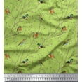 thumbnail image 2 of Soimoi Green Heavy Satin Fabric Leaves & Flowerpecker Bird Print Sewing Fabric Yard 56 Inch Wide, 2 of 3