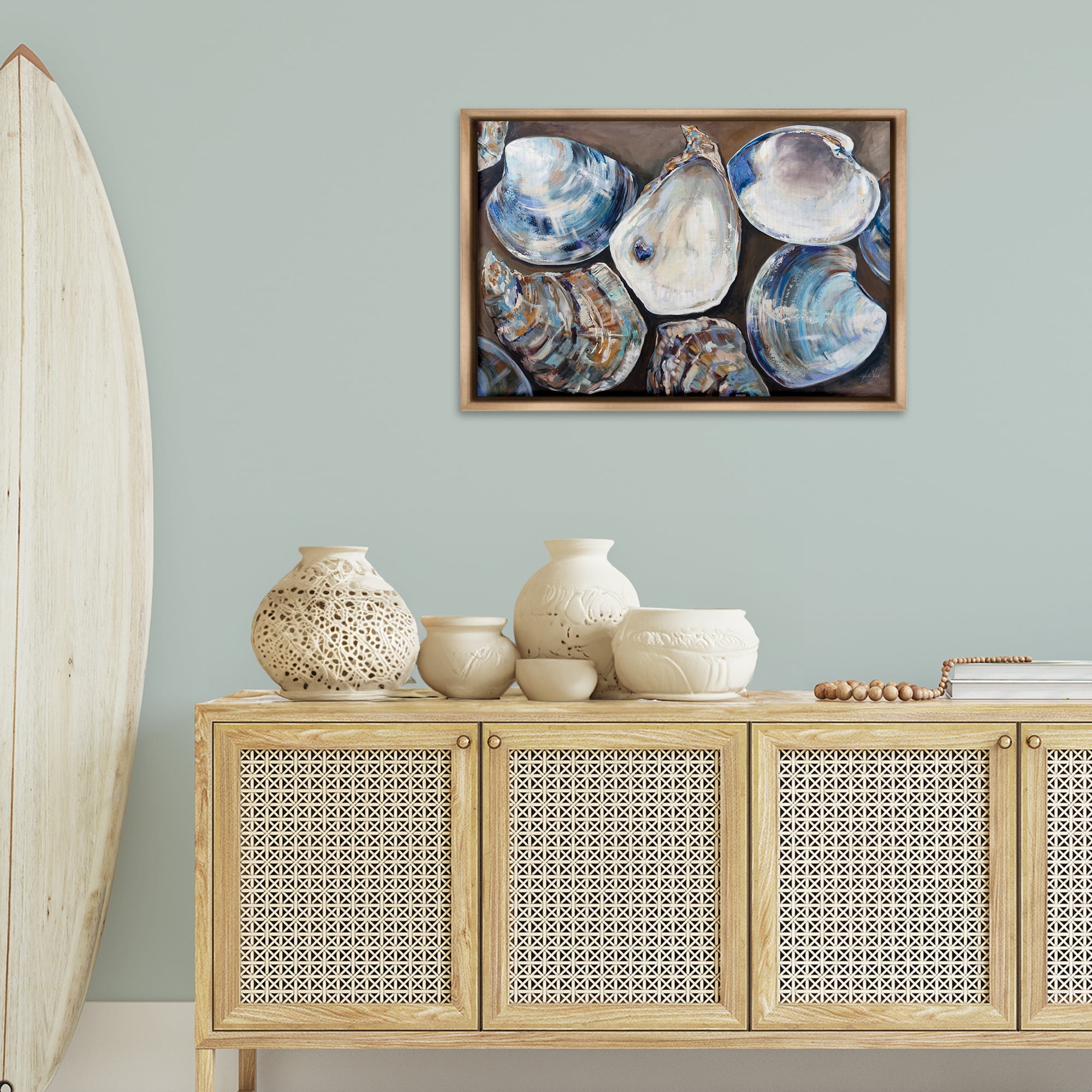 Stupell Industries Varied Seashell Shucks Animals & Insects Painting Brown Floater Framed Canvas Art Print Wall Art, 31 x 21