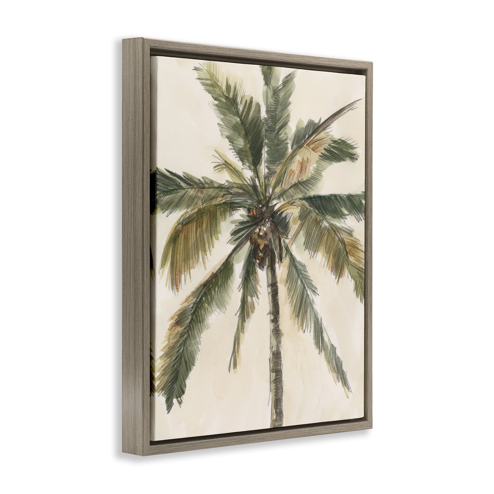 Stupell Industries Palm Tree on Beige Plants & Flowers Painting Brown Floater Framed Canvas Art Print Wall Art, 17 x 21