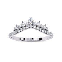IGI Certified Lab Grown Diamond Crown Chevron Curve Ring, V Shape Engagement Wedding Band Rings For Women In 18K Solid White Gold | F-G, VS-SI Quality (0.40 Cttw) Ring Size-10